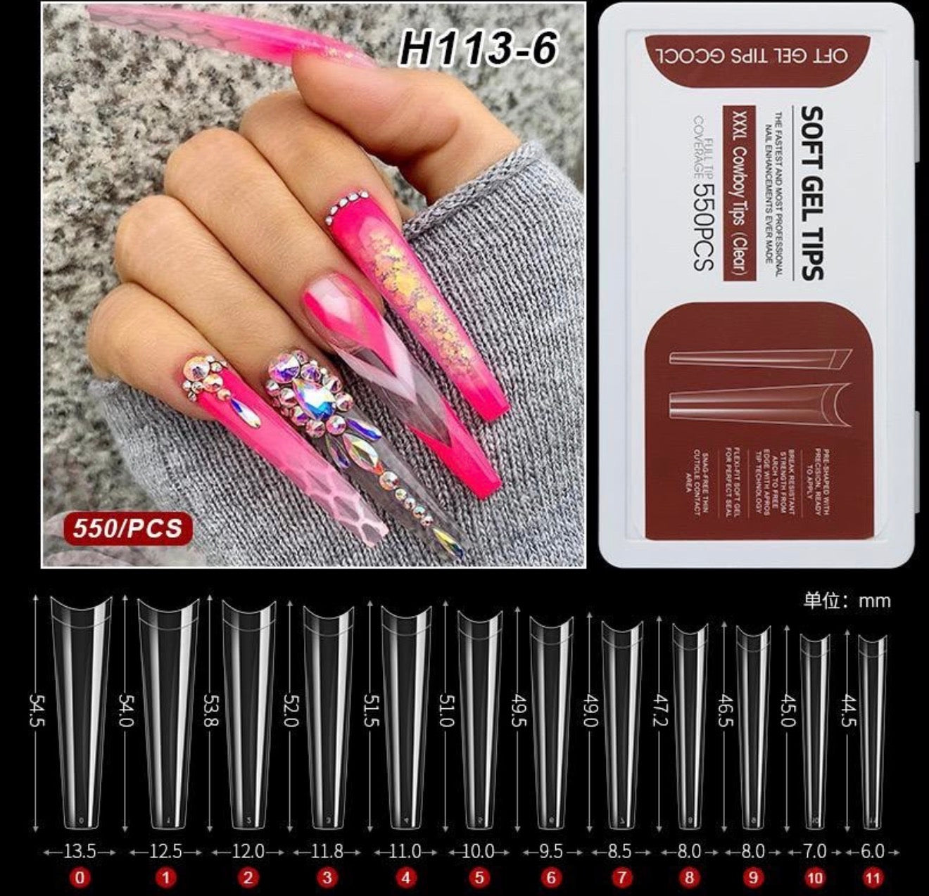 FOFT GEL TIPS COFFIN CLEAR .
