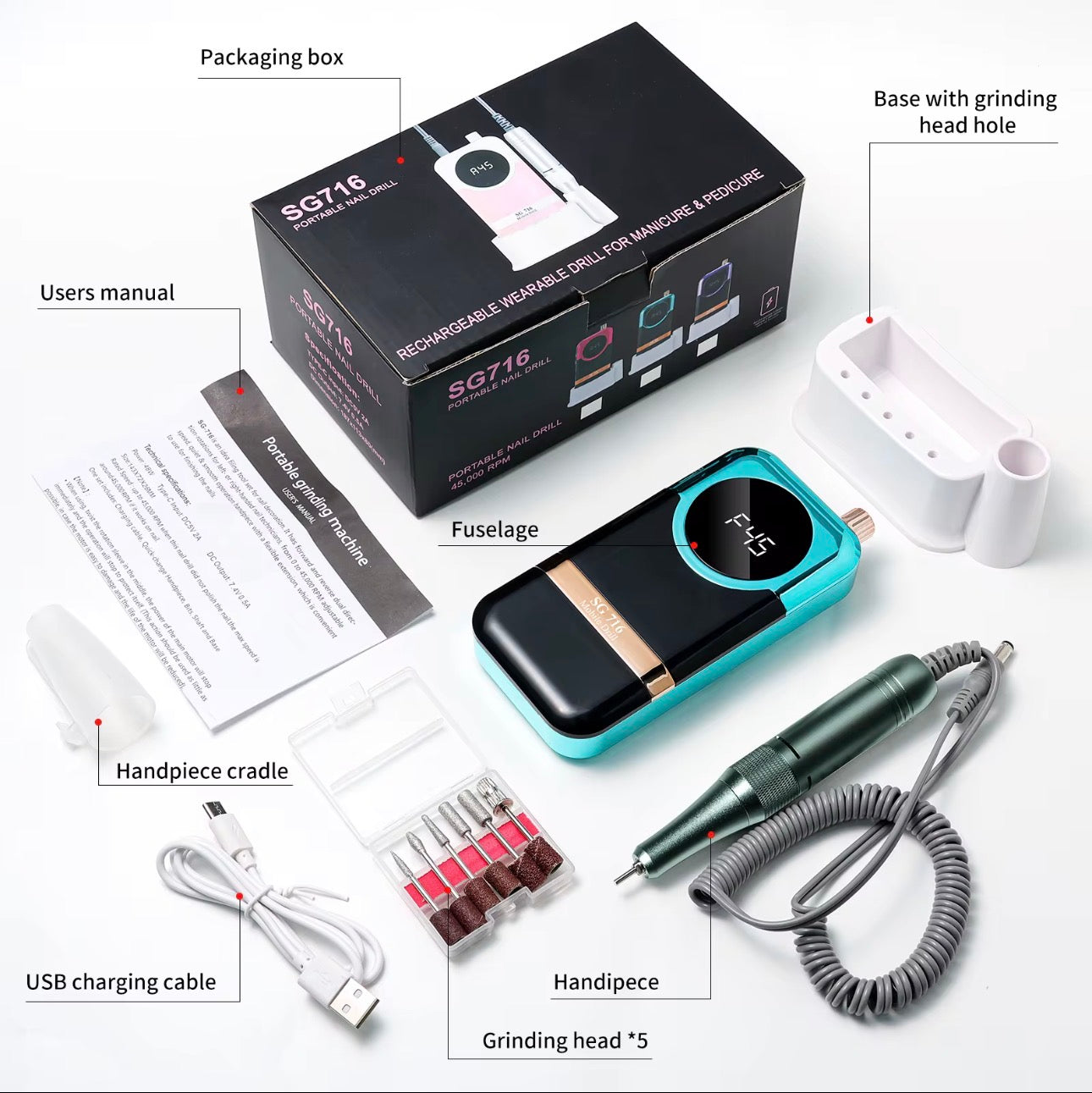 RECHARGEABLE NAIL DRILL.